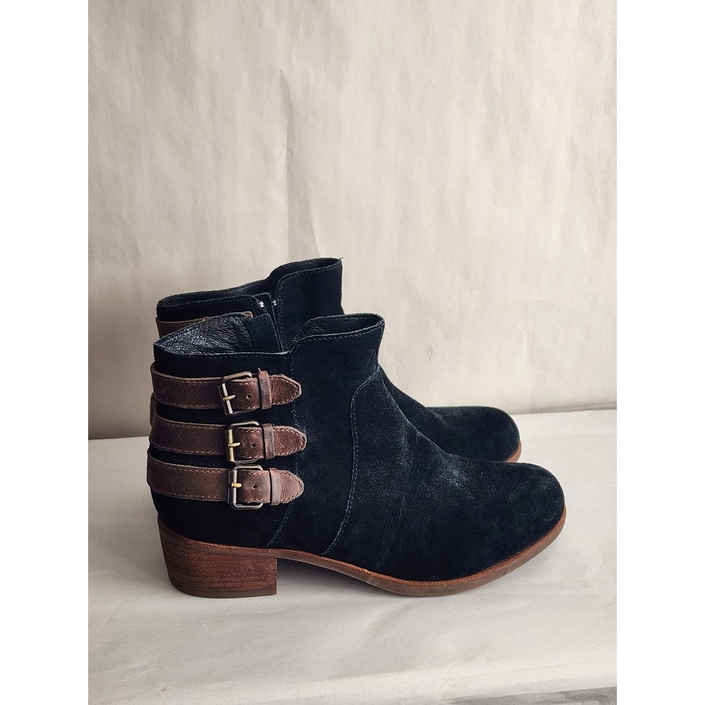 UGG Australia Cedric Black Suede Brown Leather Triple Buckle Ankle Boots 1007258